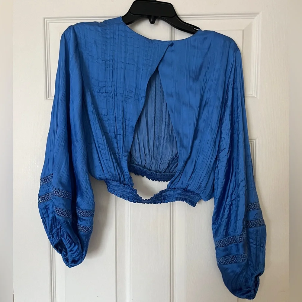 House of Harlow 1960 Blue Two Piece Set Open Back Crop Top & Flowy Pants Size S - Picture 7 of 11